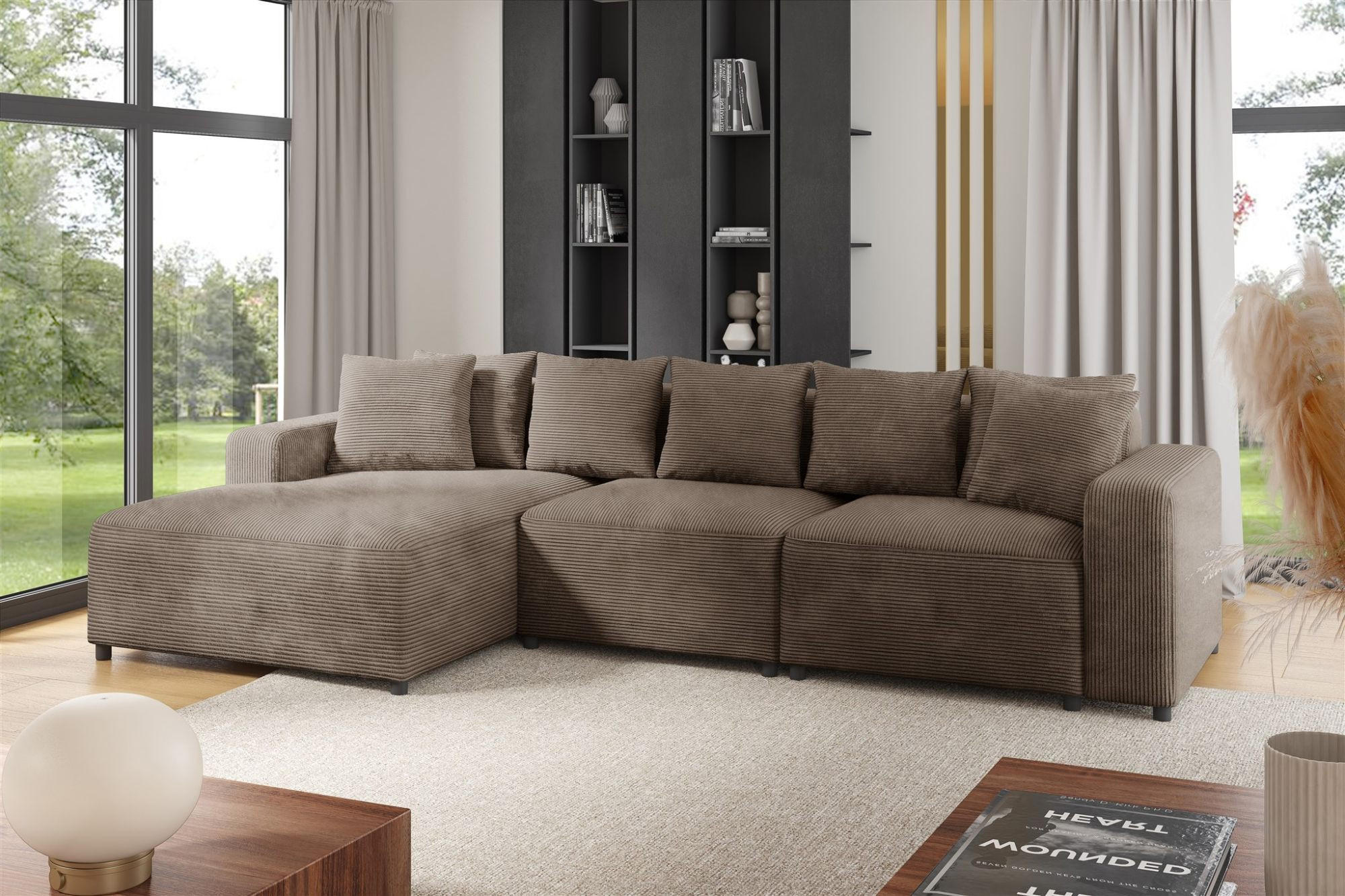 ECKSOFA Megan In Poso - Mokka, Holzwerkstoff/Textil (331/165cm) - Fun Möbel