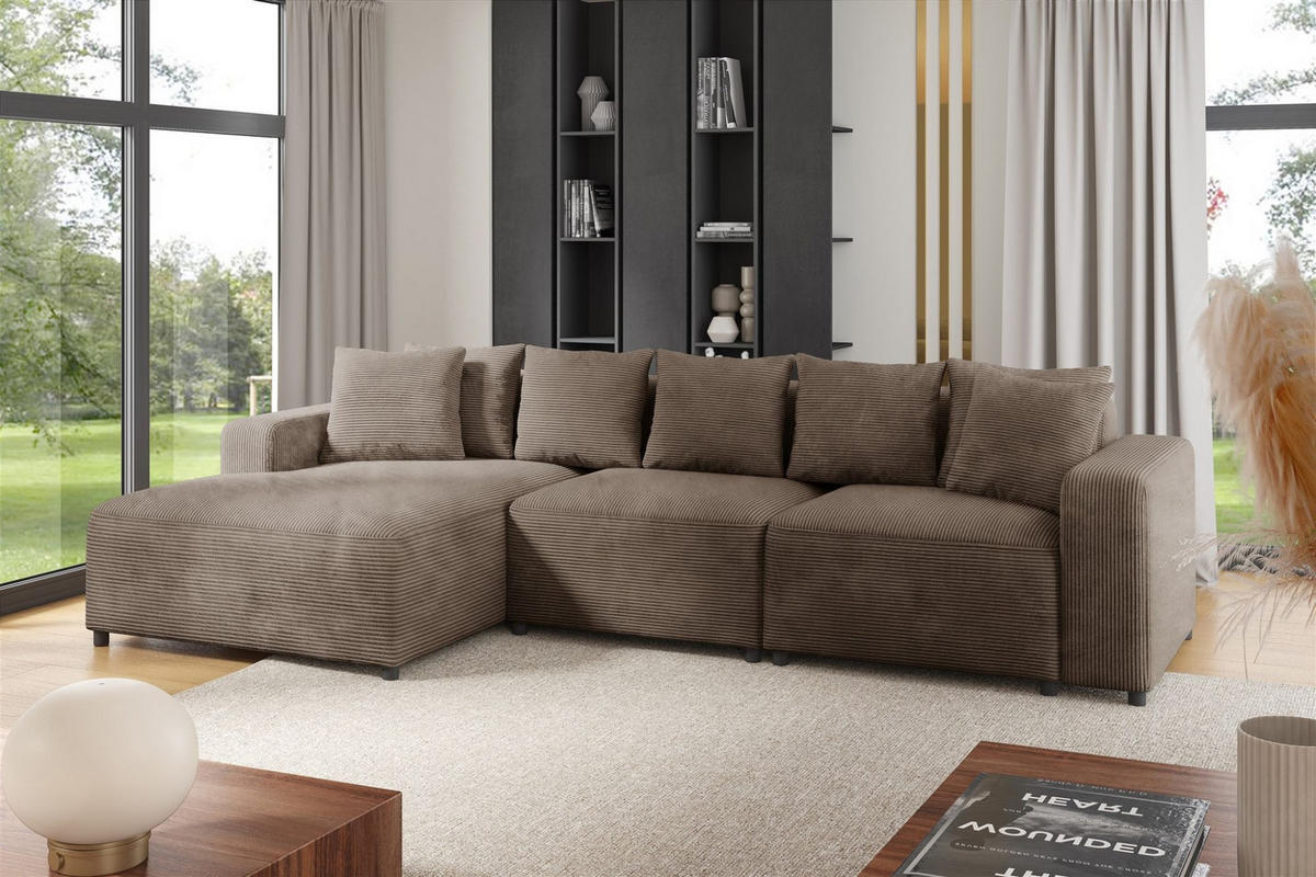 ECKSOFA Megan In Poso - Mokka, Holzwerkstoff/Textil (331/165cm) - Fun Möbel