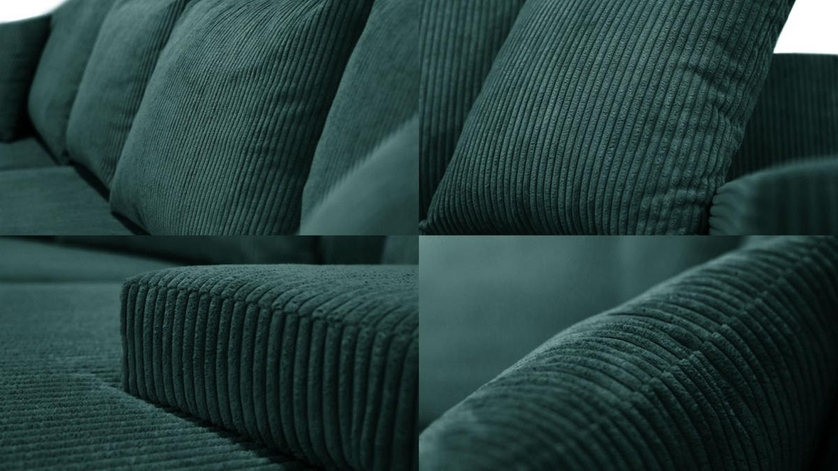 ECKSOFA U-Form Livorno Schlaffunktion Cord-Stoff Grün - Grün, Holz/Kunststoff (348/93/188cm) - Kaiser Möbel