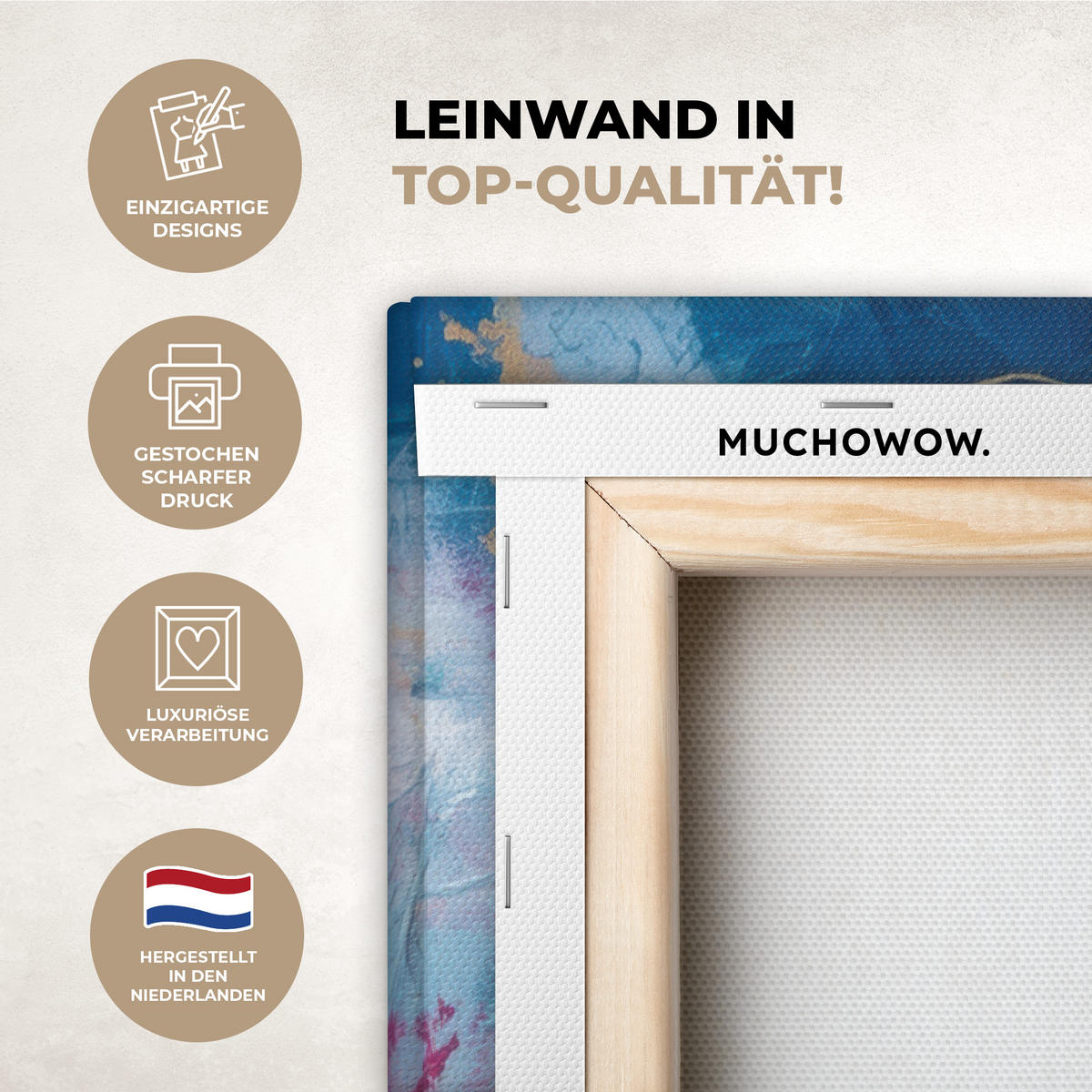 LEINWANDBILD Kreise - Gold - Abstrakt Wanddeko Schlafzimmer 60x90 cm - Blau, Textil (60/90cm) - MuchoWow