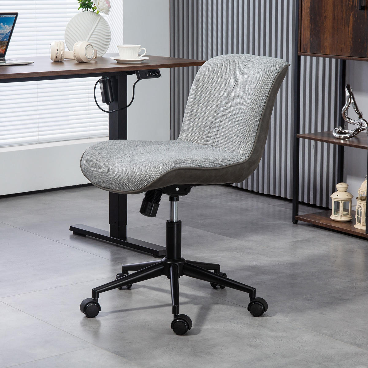 SCHREIBTISCHSTUHL, Höhenverstellbar Homeoffice Stuhl ohne Armlehne Dunkelgrau - Dunkelgrau, Kunststoff (47/89/60cm) - HOMCOM