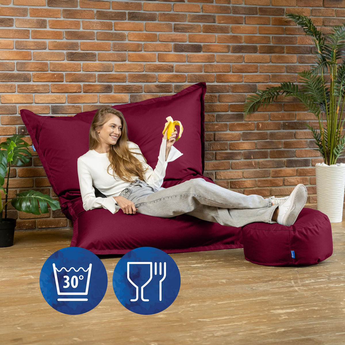 SITZSACK XXL Caree bordeaux, 140x180cm groß für Outdoor - Bordeaux, Textil (180/140/30cm) - Bruni