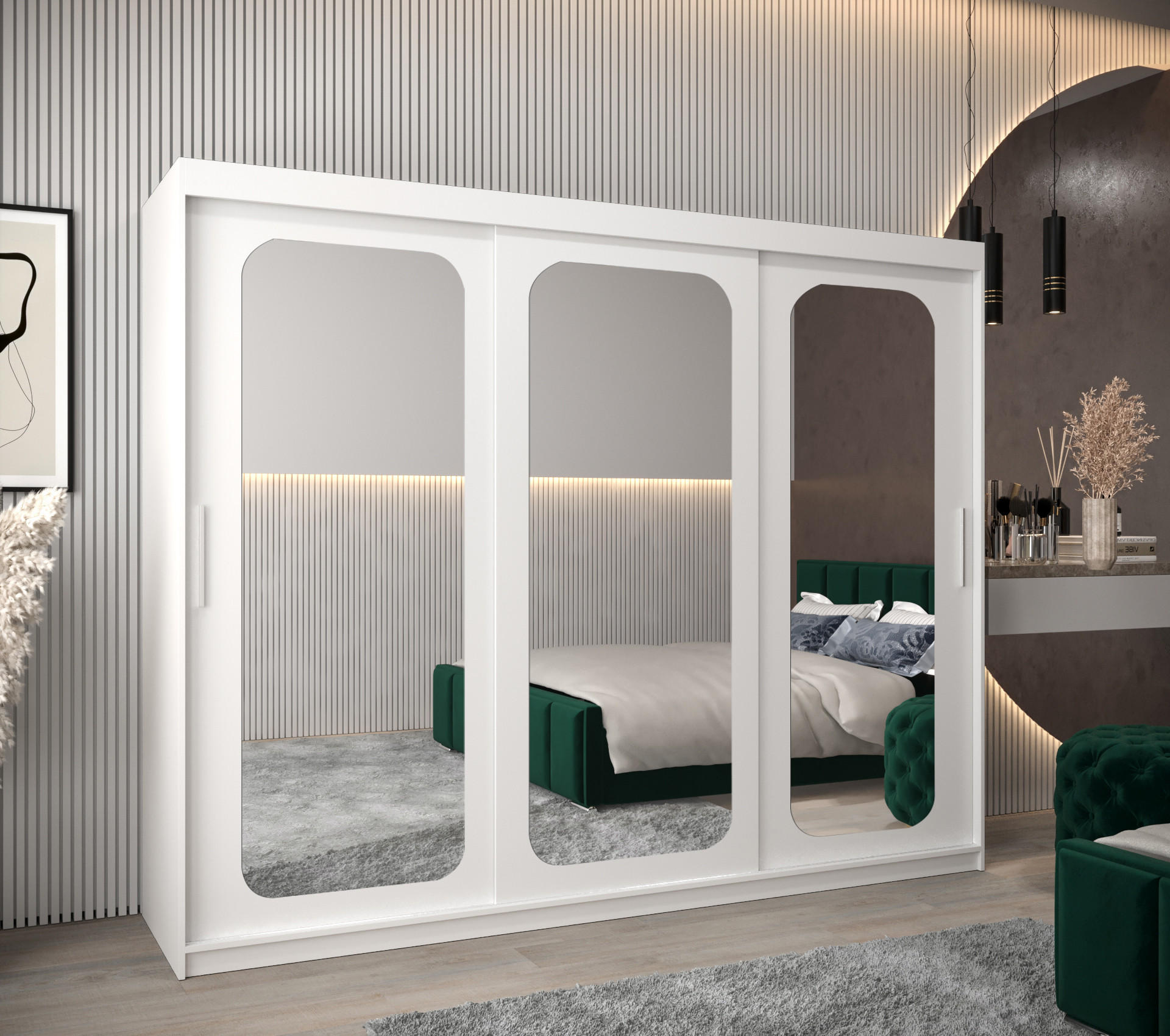 SCHWEBETÜRENSCHRANK 200/250/62 3-türig - Silberfarben/Weiß, Holz/Kunststoff (250/200/62cm) - MÖBEL KRYSPOL