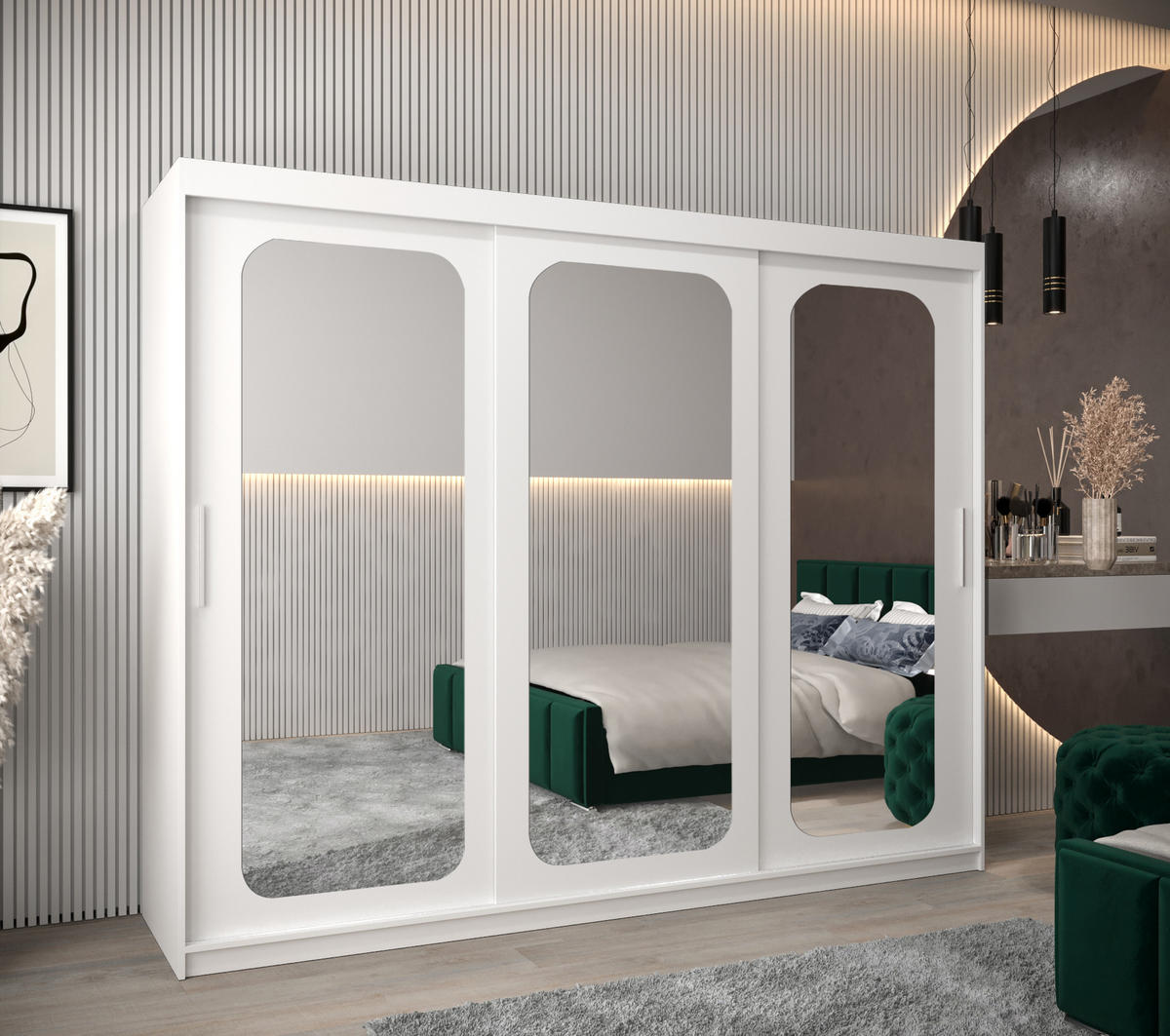 SCHWEBETÜRENSCHRANK 200/250/62 3-türig - Silberfarben/Weiß, Holz/Kunststoff (250/200/62cm) - MÖBEL KRYSPOL