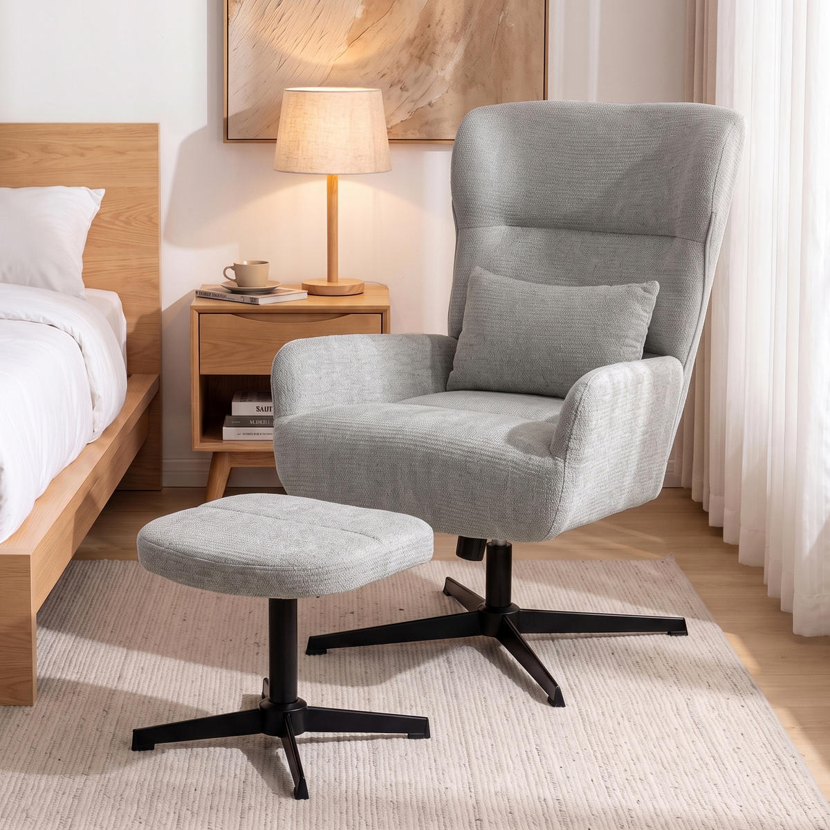 RELAXSESSEL-MIT-HOCKER 2er Set Polyester Grau - Schwarz/Grau, Textil/Metall (88/104/71cm) - HOMCOM