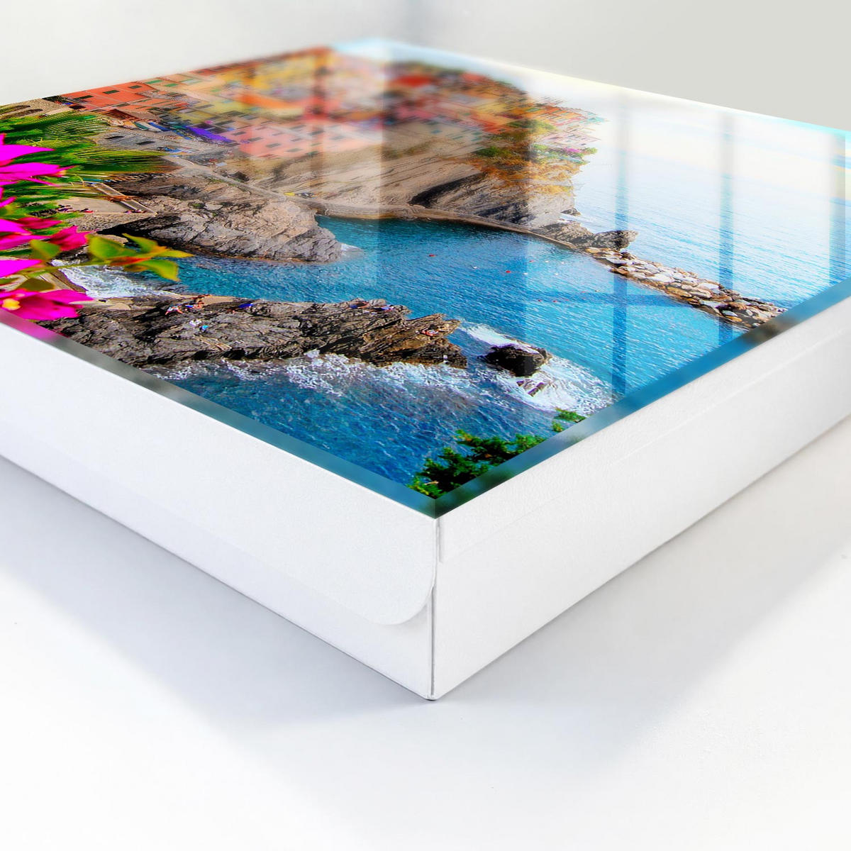 SCHLÜSSELBOX Weiß 30x30 cm – Türöffnung nach rechts - Farbenfrohe Bucht - Blau, Metall (30/30/5cm) - TULUP