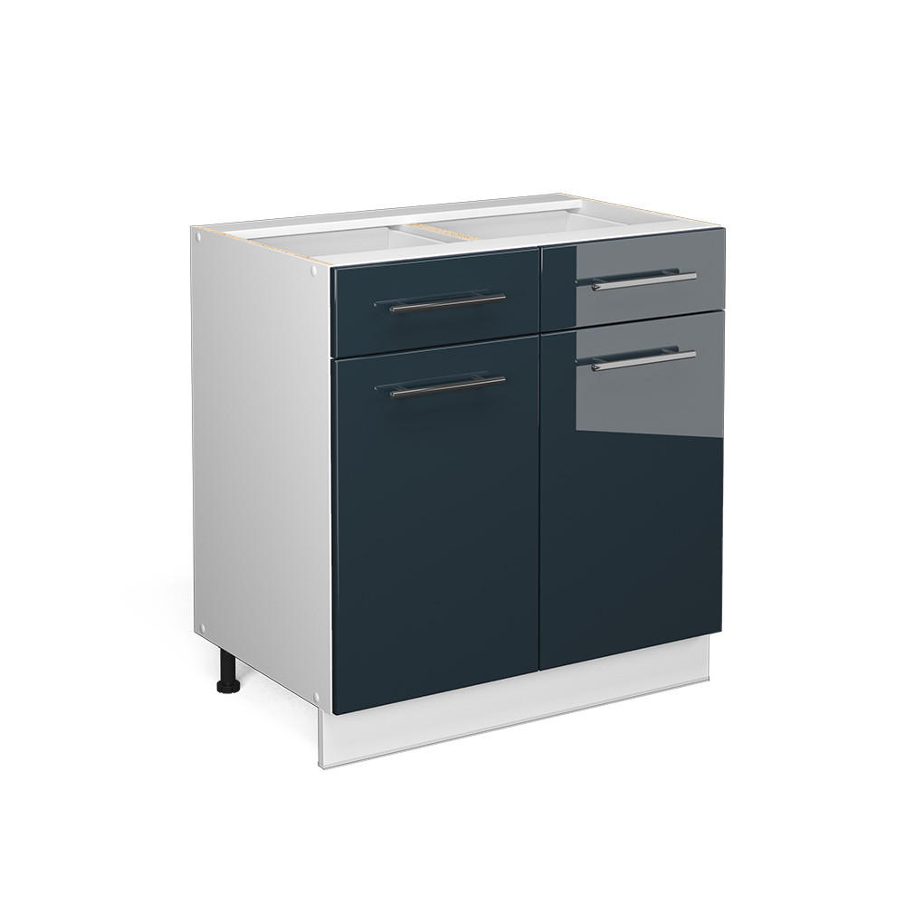 KÜCHENUNTERSCHRANK Fame-Line Dunkelblau Hochglanz 80 cm ohne AP - Weiß/Dunkelblau, Holzwerkstoff (80/82/51.6cm) - Vicco