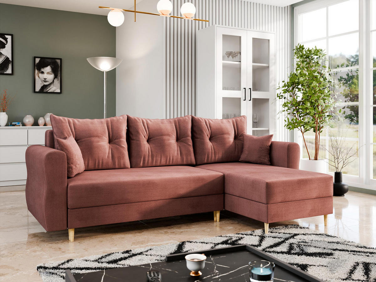 ECKSOFA Zako L - Dunkelrosa/Naturfarben, Holz/Textil (238/138cm) - MIRJAN24