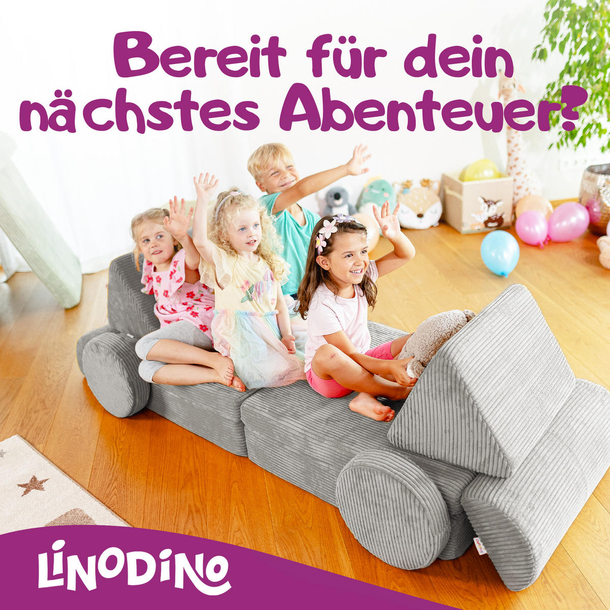 SPIELSOFA Kinder Fantasiewelt 8tlg - Grau, Textil (150/55/66cm) - Linodino