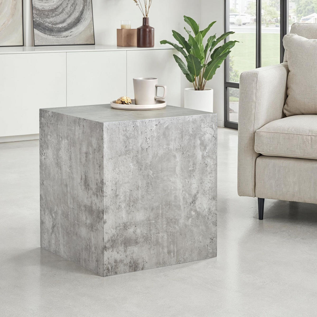 COUCHTISCH Lasley,inkl. Bodenschoner, Belastbarkeit 45 kg,Beton Optik - Grau, Holz (45/45/50cm) - tectake