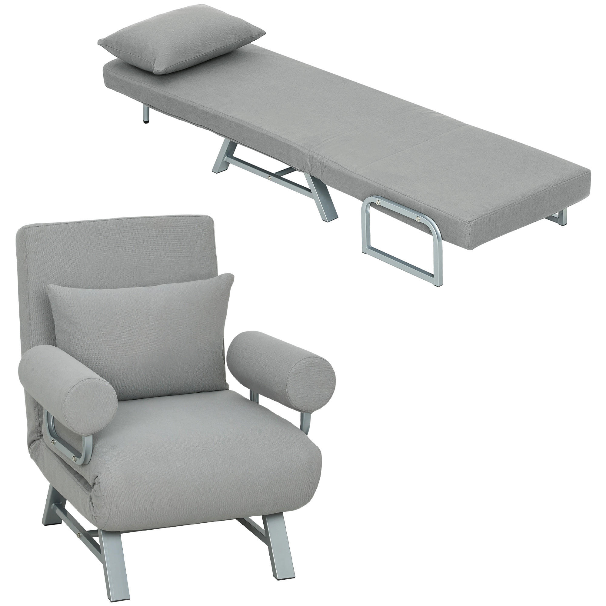 SCHLAFSESSEL DE-08241 zum Gästebett umwandelbar Hellgrau - Hellgrau, Metall (73/81/78cm) - ComfortXL