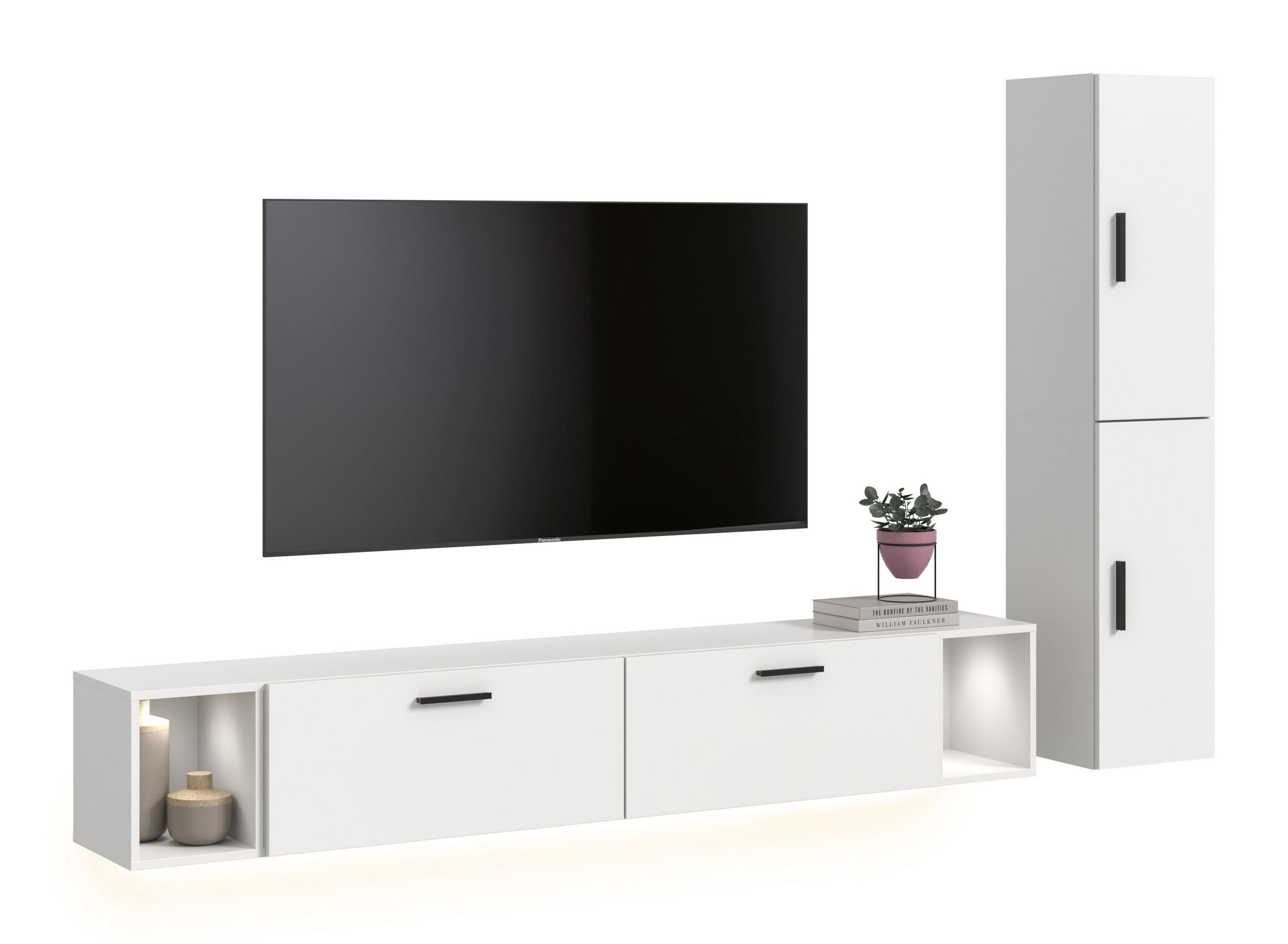 WOHNWAND INKL BELEUCHTUNG The One weiß 259/34/182 cm - Weiß, Holzwerkstoff (259/182/34cm) - Xonox