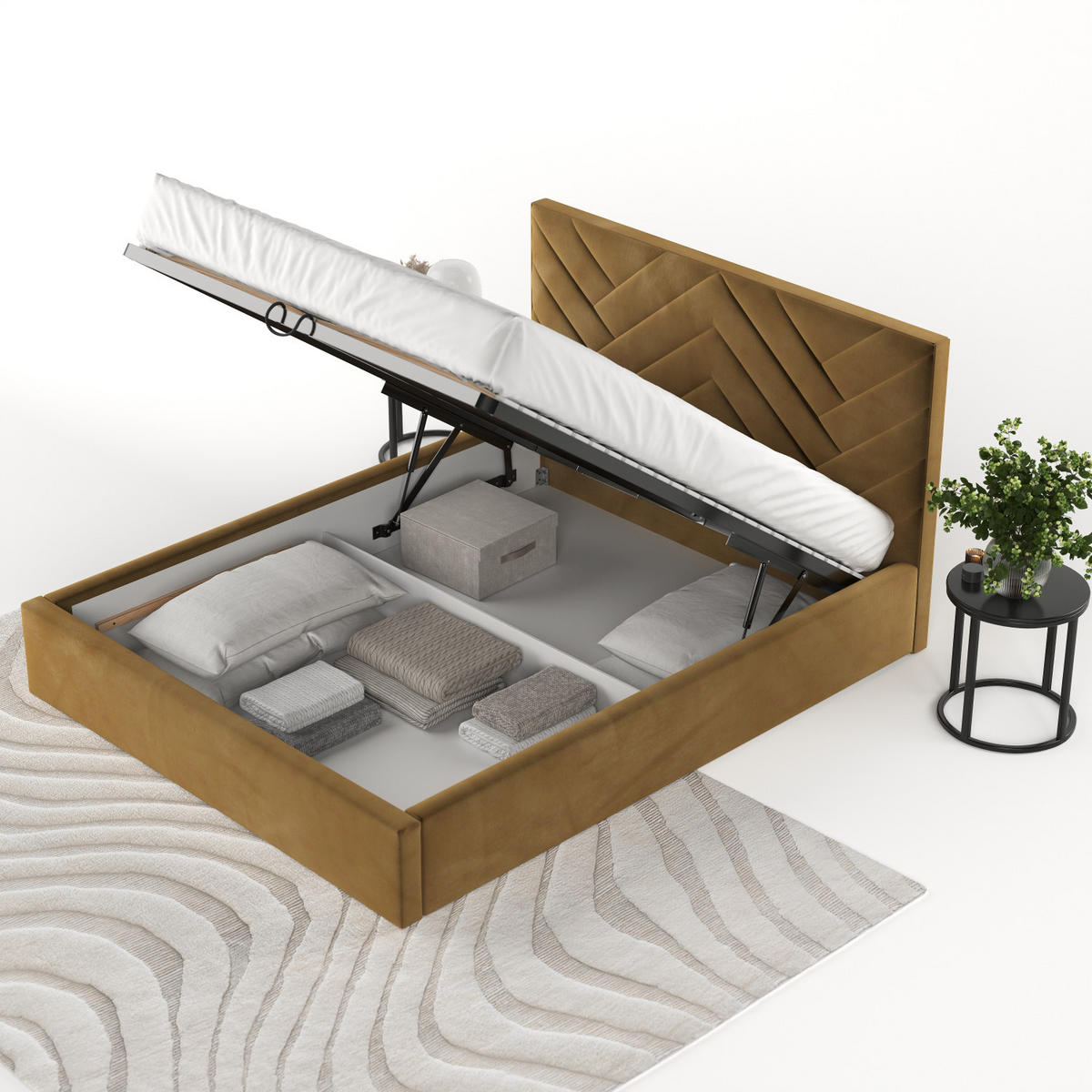 POLSTERBETT Arco 140/200 cm Honiggelb im Kronos Stoff - Schwarz/Naturfarben, Holz/Holzwerkstoff (140/200cm) - AltaBeds