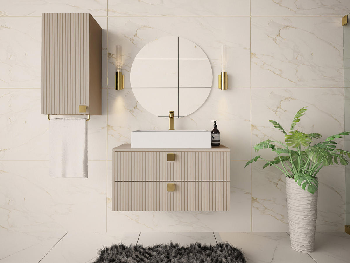 BADMÖBEL-SET Gariano IV - Sandfarben/Goldfarben, Holzwerkstoff/Kunststoff (80/42/46cm) - MIRJAN24