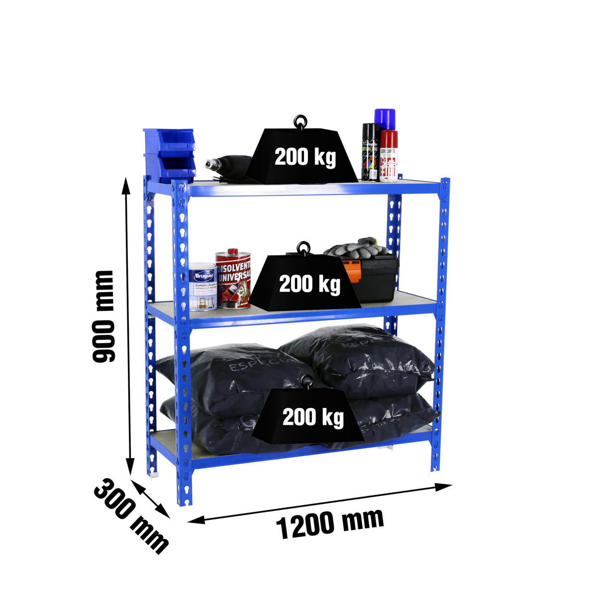 SCHWERLASTREGAL Baby Muli HxBxT 90 x 120 x 30 cm 3 Fachböden Fachlast 200 kg Blau - Blau, Metall (120/90/30cm) - PROREGAL
