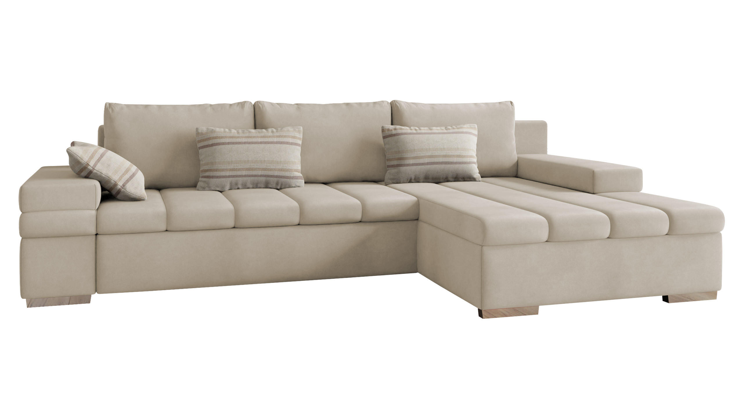 ECKSOFA Bangkok, Seite: Rechts - Beige/Silberfarben, Holz/Textil (310/175cm) - MIRJAN24