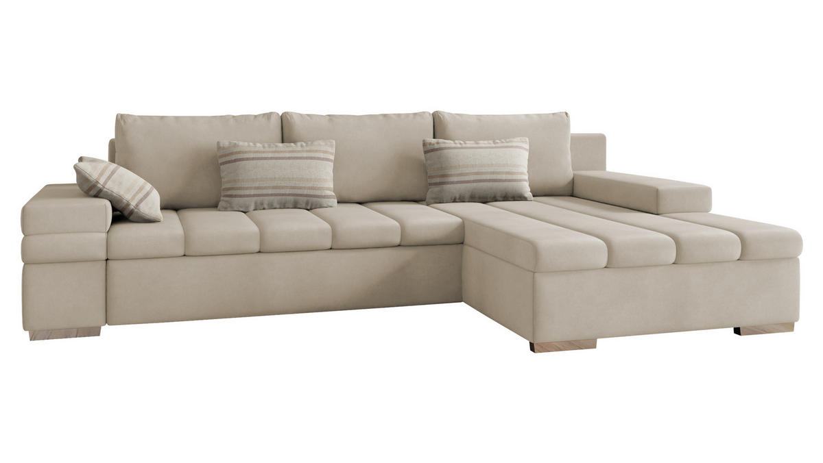 ECKSOFA Bangkok, Seite: Rechts - Beige/Silberfarben, Holz/Textil (310/175cm) - MIRJAN24