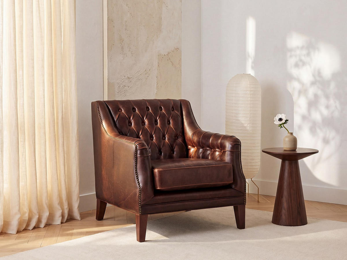 SESSEL mit gerader Rückenlehne - 1 Person - Leder - Schokoladenbraun - Braun, Leder (84/84/84cm) - Vente-Unique