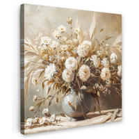 LEINWANDBILD Blumen - Vase - Stilleben - Beige 90x90 cm - Creme, Textil (90/90cm) - MuchoWow
