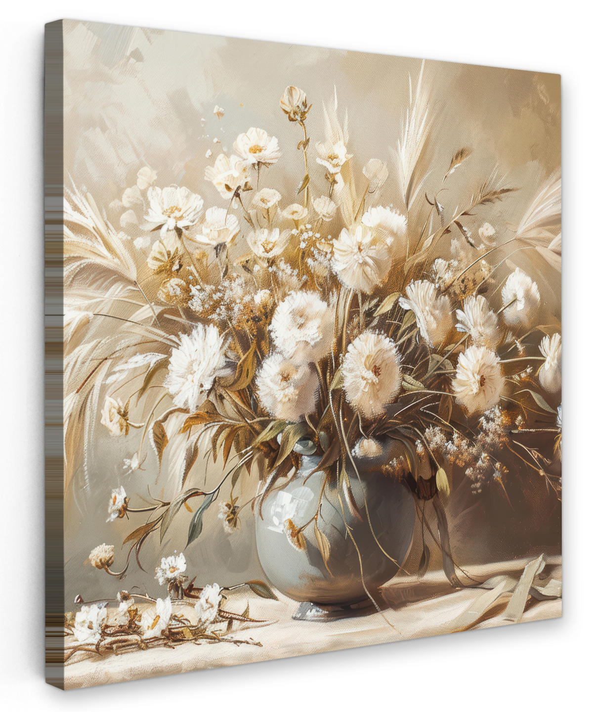 LEINWANDBILD Blumen - Vase - Stilleben - Beige 90x90 cm - Creme, Textil (90/90cm) - MuchoWow