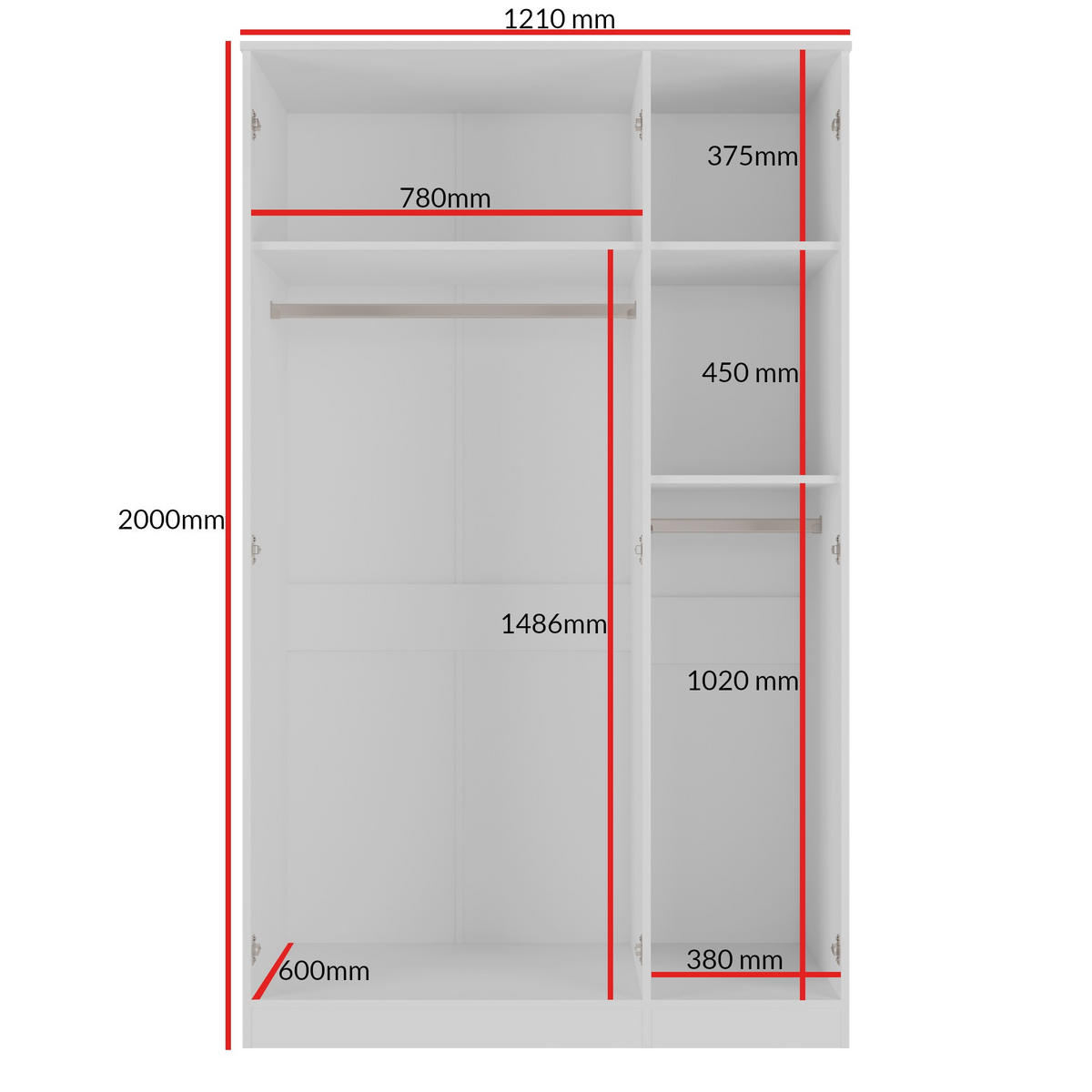 DREHTÜRENSCHRANK mit Spiegel Monza 3D 120 Weiß - Weiß/Grau, Holzwerkstoff/Metall (120/200/60cm) - mzm24