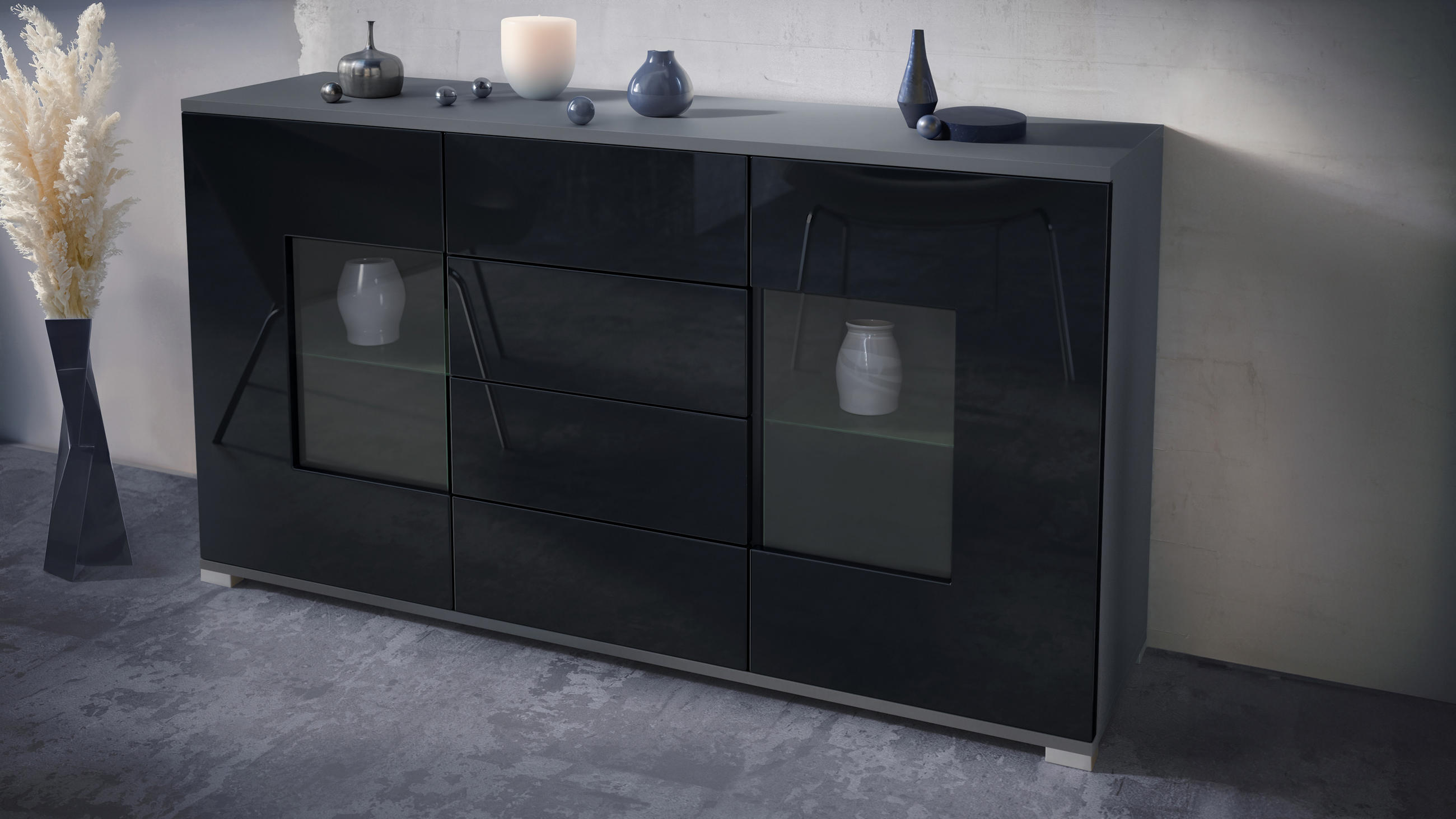 SIDEBOARD Grömitz Schwarz Hochglanz - Schwarz Hochglanz, Holzwerkstoff (138.5/75.5/35cm) - Vladon