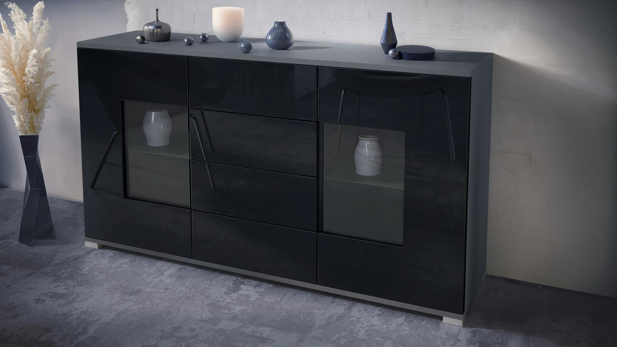 SIDEBOARD Grömitz Schwarz Hochglanz - Schwarz Hochglanz, Holzwerkstoff (138.5/75.5/35cm) - Vladon