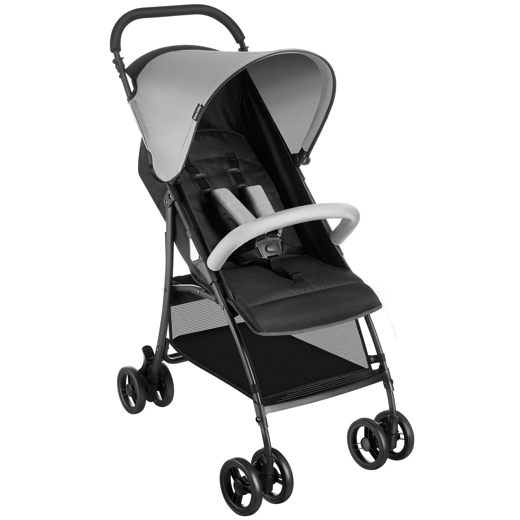 BUGGY Kinderwagen Emma,für 0 bis 36 Monate geeignet, Belastbarkeit 15 kg,schwarz/grau - Schwarz/Grau, Metall (86/45.5/97cm) - tectake