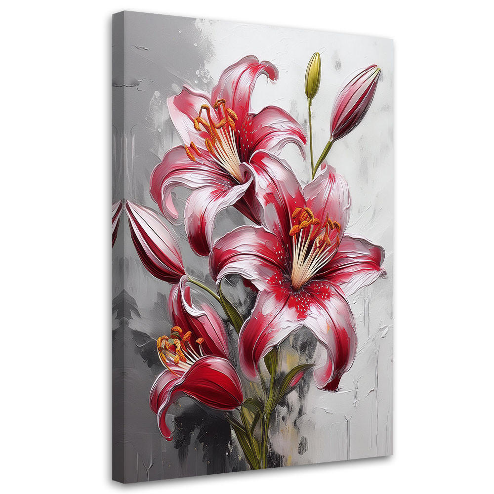 WANDBILD rot bemalte lilienblumen - Rot, Textil (40/60cm) - Feeby