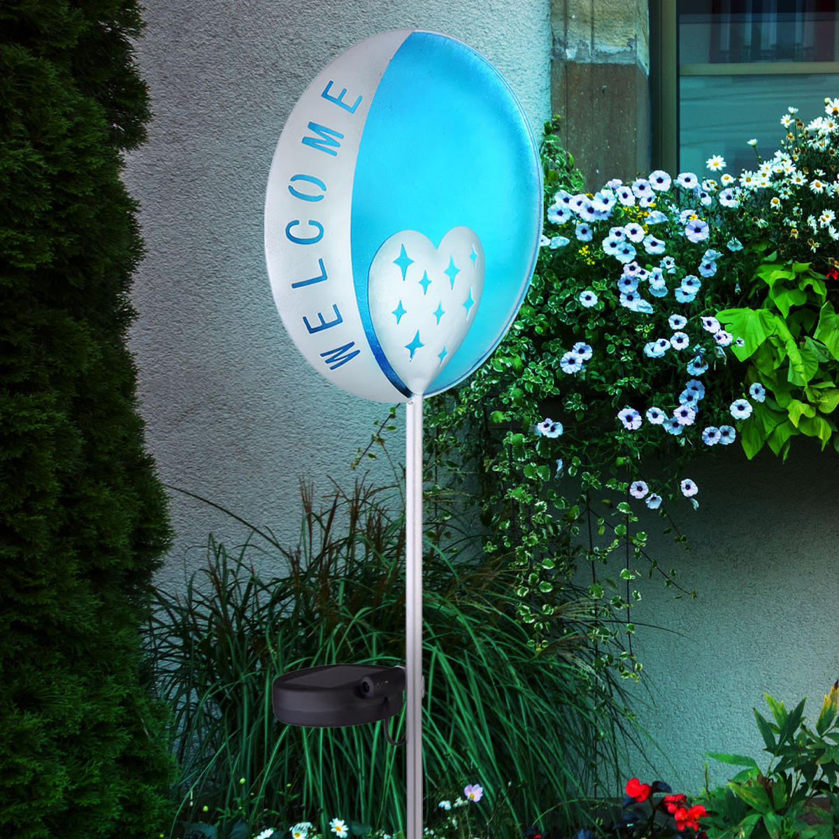LED AUSSENLEUCHTE Solar Steckleuchte Silber Blau - Silberfarben, Metall (17/17/78.5cm)