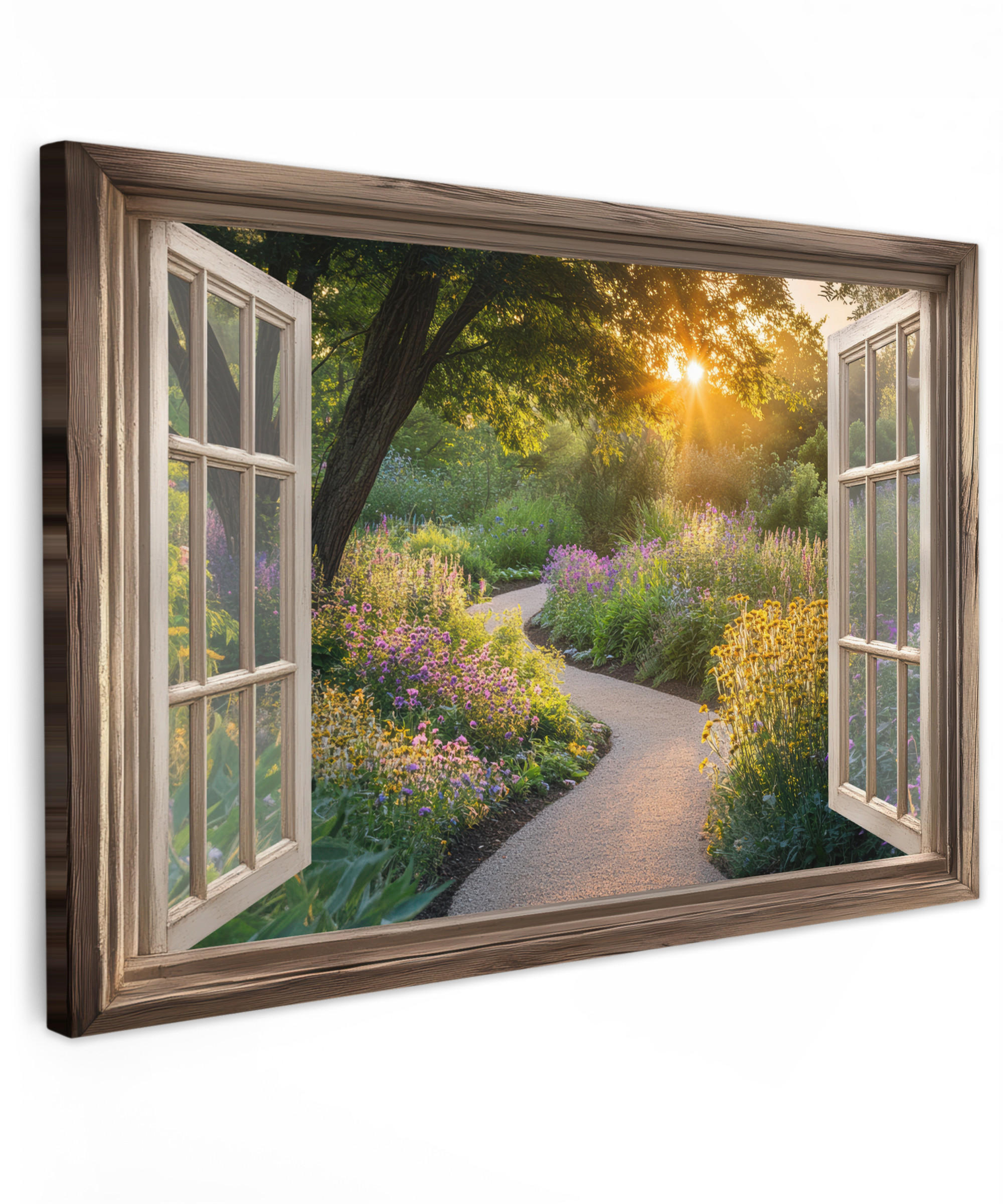 LEINWANDBILD Aussicht - Blumen - Natur - Sonne - Weg 30x20 cm - Hellgelb, Textil (30/20cm) - MuchoWow