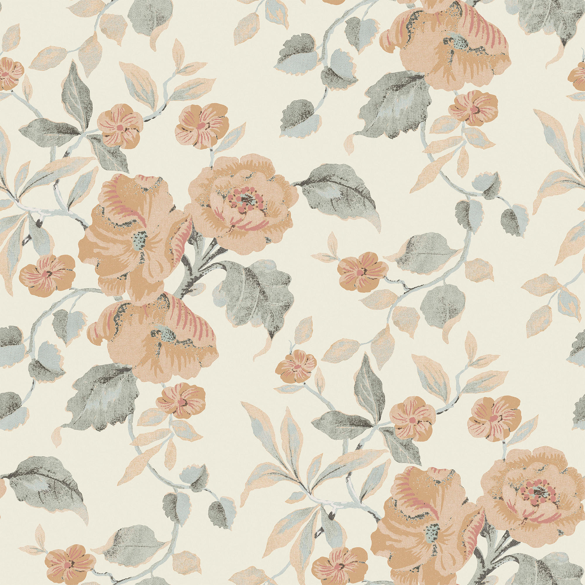 Laura Ashley Vliestapete Orange, Weiß 52x1000 cm