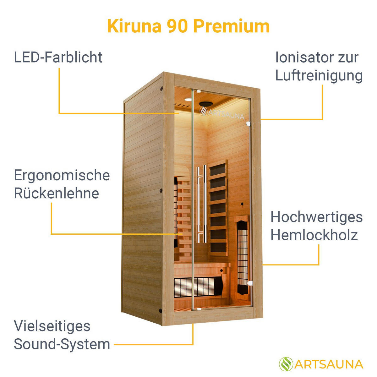 INFRAROTKABINE Kiruna90 Premium mit Dual Technologie - Naturfarben, Holz (90/190/90cm) - Artsauna