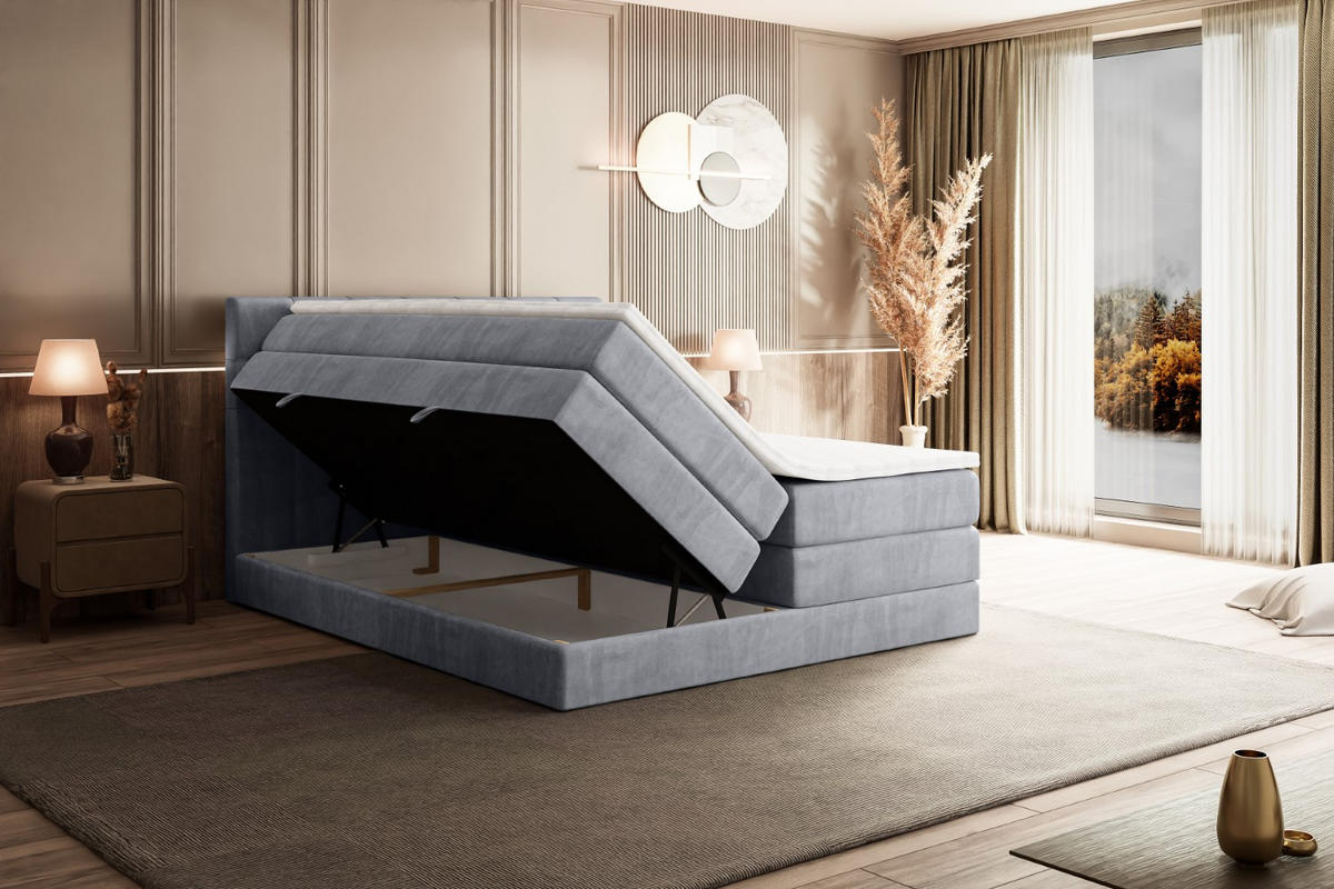 BOXSPRINGBETT BERO KING - 140x200 - H3/H4 - Hellgrau - Hellgrau, Holzwerkstoff (140/200cm) - ALTDECOR