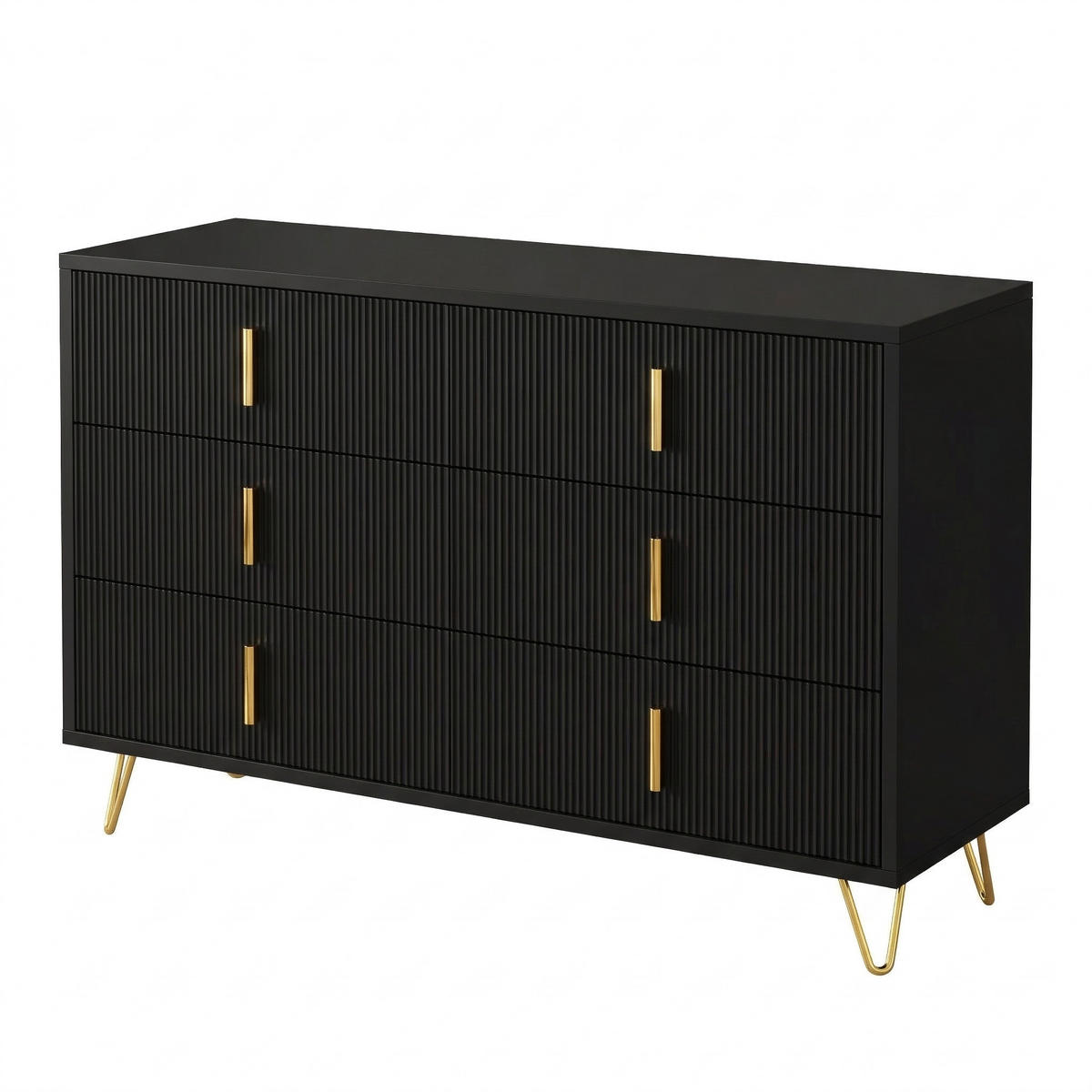 SIDEBOARD schwarz gold 120cm 6 schubladen modern - Schwarz, Holzwerkstoff (120/77/40cm) - Urban Meuble