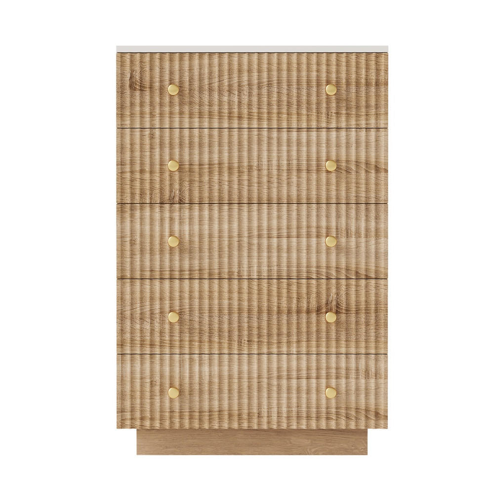 KOMMODE mit 5 Schubladen - stimmungsvolle 3-Farben-LED-Beleuchtung - natürliche Holz-Optik - Eichefarben, Holzwerkstoff (73/111/40cm) - DELFA