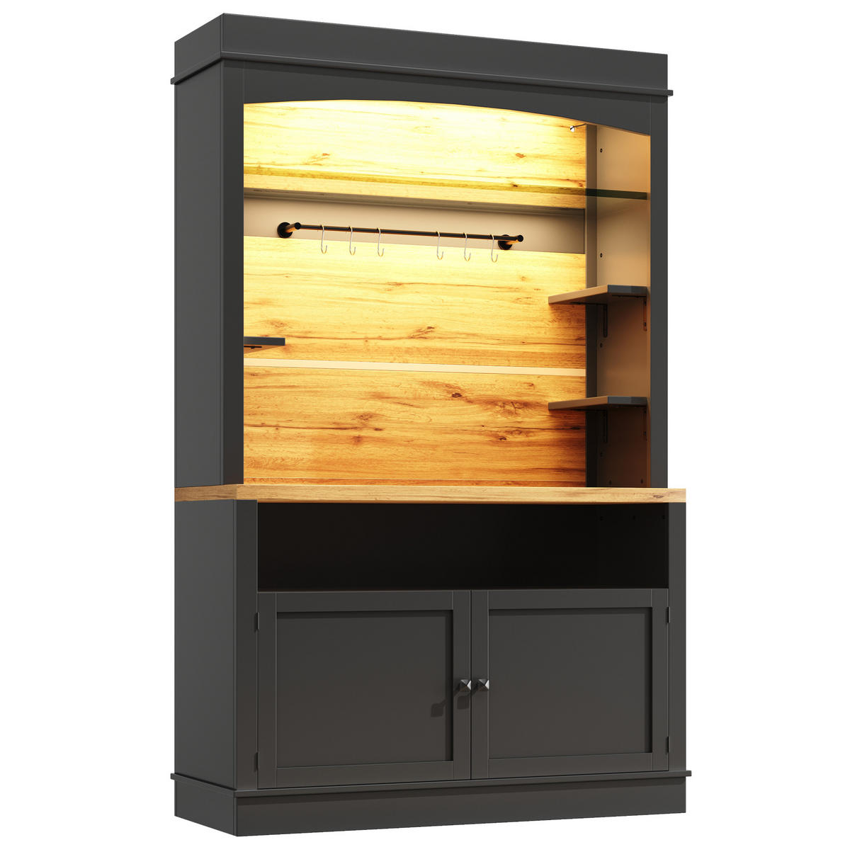 DONJI kuhinjski element, 107/43/184 cm, MDF/metal crni, s LED rasvjetom - crna, drvni materijal (107/184/43cm) - BEAOK
