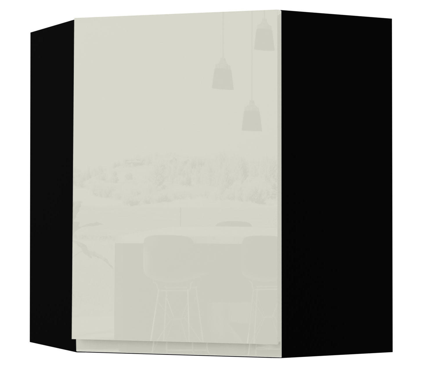HÄNGESCHRANK Florence W10/60 Schwarz / RAL 1013 perlweiß HG 60 / 60 / 72cm - Türanschlag links - Weiß Hochglanz/Schwarz, Holz/Holzwerkstoff (60/72/60cm) - Feldmann-Wohnen