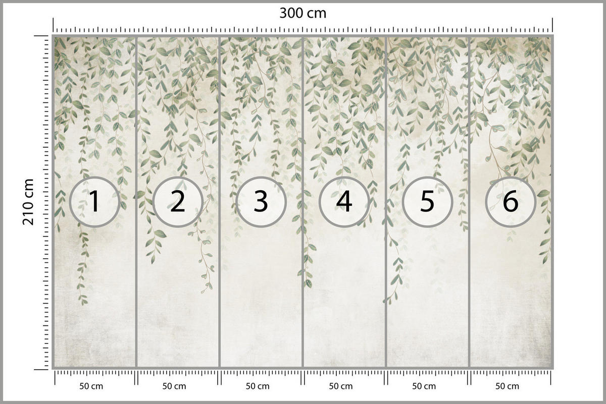 FOTOTAPETE für Wohnzimmer Blätter Pflanzen Natur 300x210 - Beige/Grün, Papier (300/210cm) - Muralo