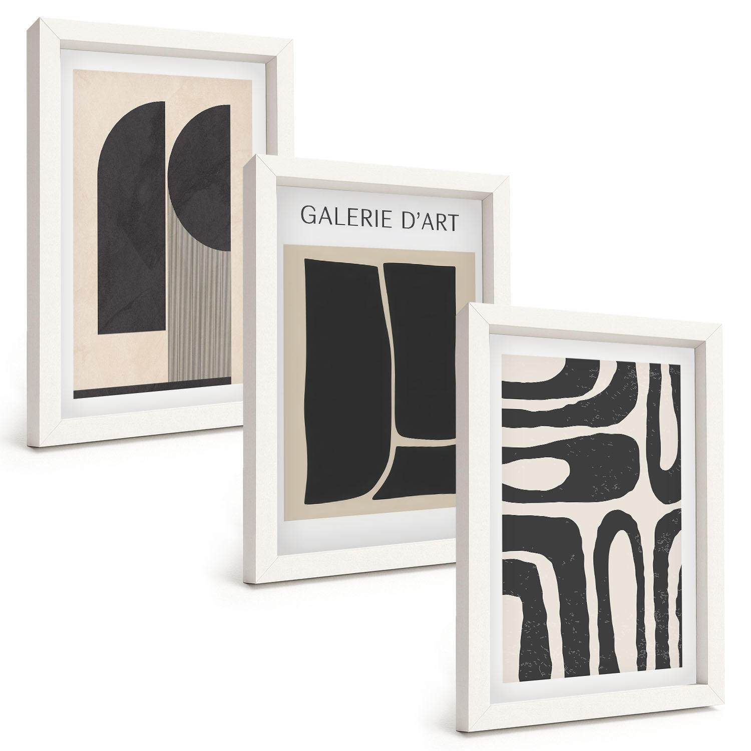 BILDER SET 3er Set - 20x30 cm Weißer Rahmen - Abstrakte minimalistische Poster - Weiß, Kunststoff (20/30cm) - TULUP