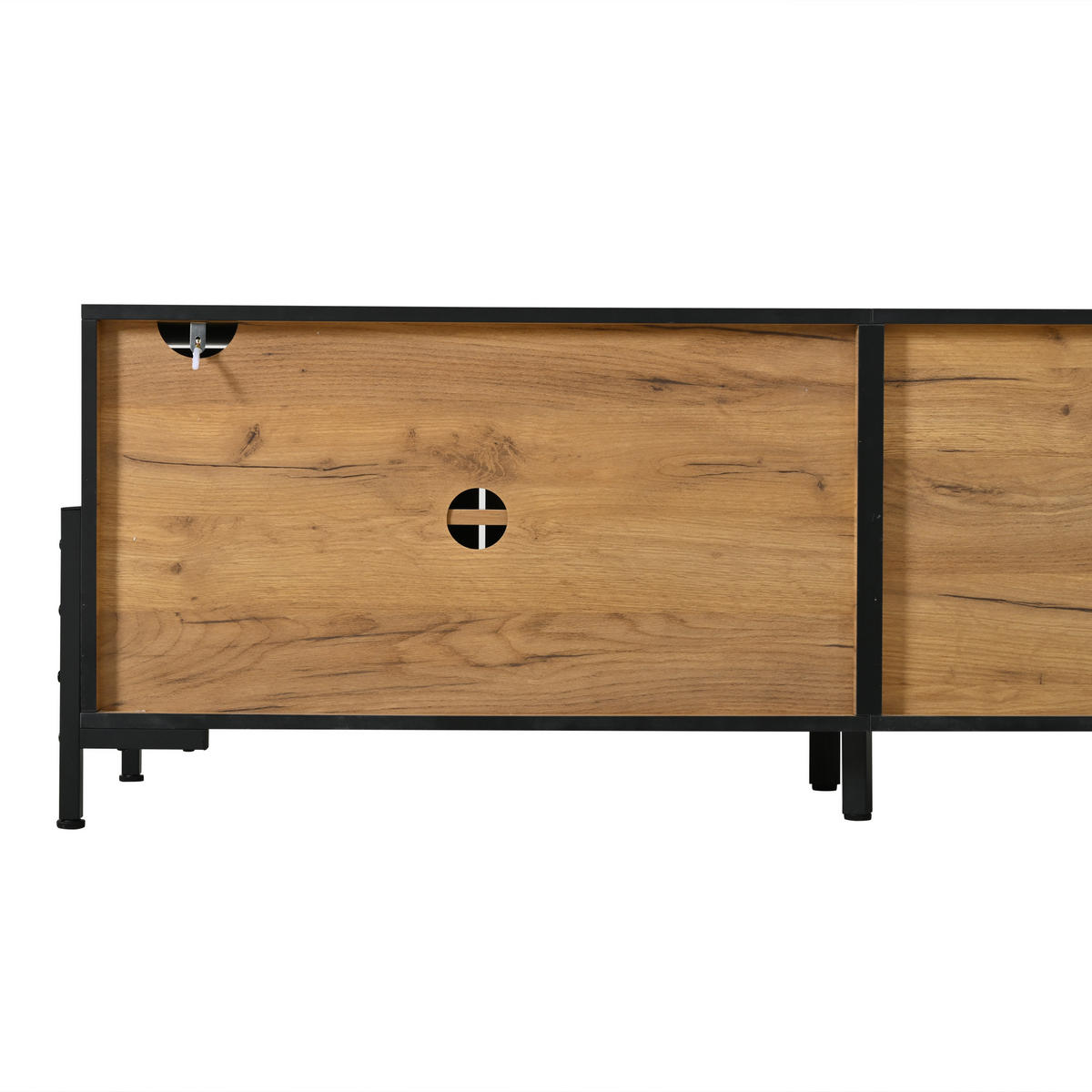 LOWBOARD in Holzfarbe TV-Schrank mit Kabelmanagement für Fernseher um die 65 Zoll, B153/T40H50cm - Schwarz/Naturfarben, Holzwerkstoff/Metall (153/50/40cm) - STILVORA