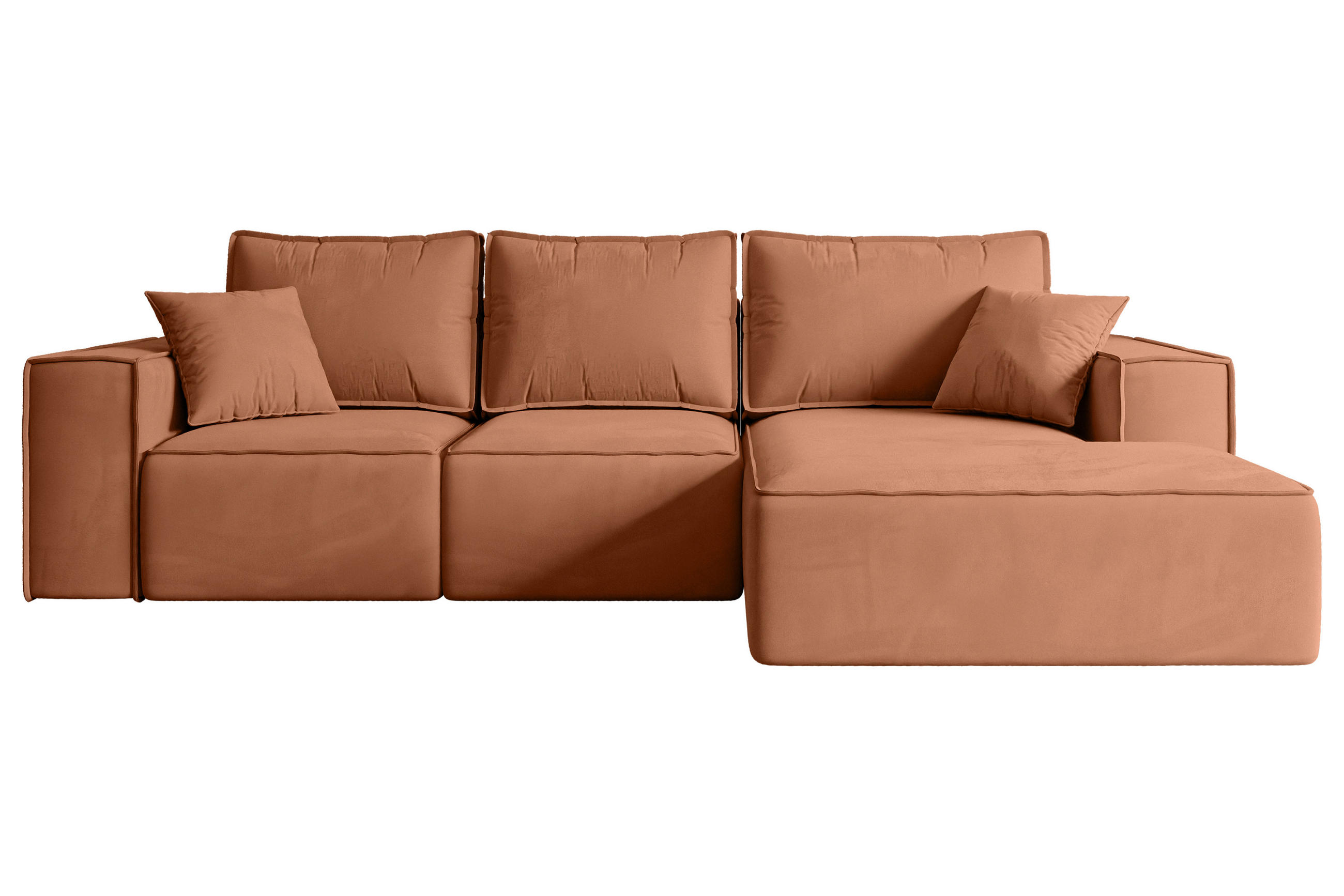 ALTDECOR ROHOVÁ SEDACÍ SOUPRAVA s funkcí lůžka a úložným prostorem SERRA-L-S – 266 × 161 × 87 cm, meruňková barva, velur
