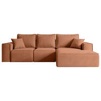 ECKSOFA mit Schlaffunktion und Bettkasten SERRA-L-S - 266x161x87 cm Apricot Velours - Koralle/Schwarz, Holzwerkstoff/Kunststoff (266/161cm) - ALTDECOR