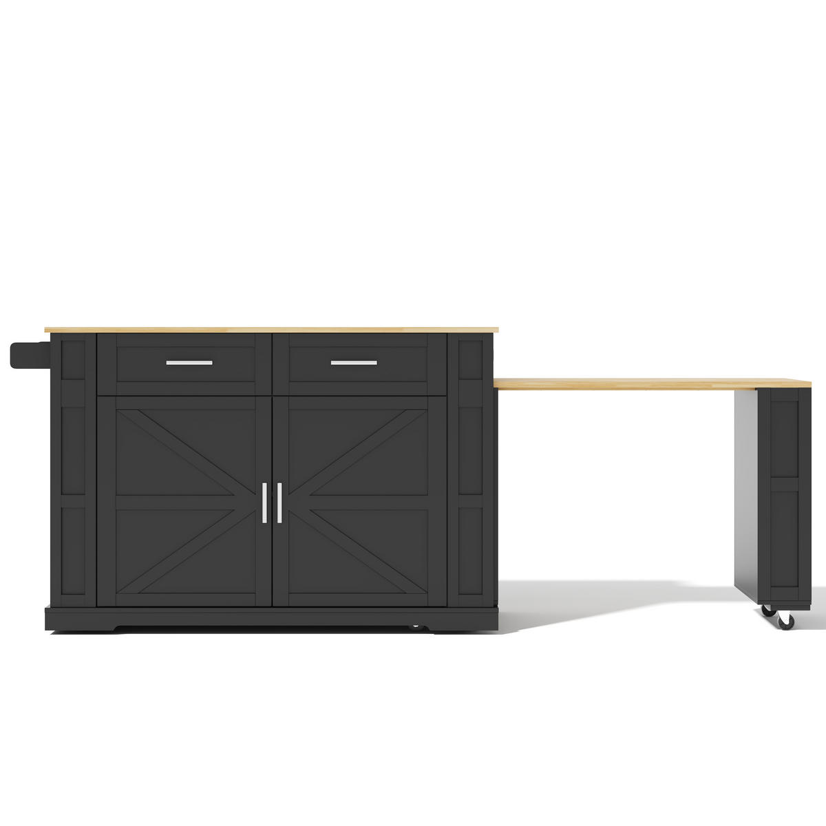 KÜCHENINSEL DE-41365 130(205)/50/93 cm, ausziehbare Arbeitsplatte Schwarz - Schwarz, Holzwerkstoff (130/93/50cm) - ComfortXL