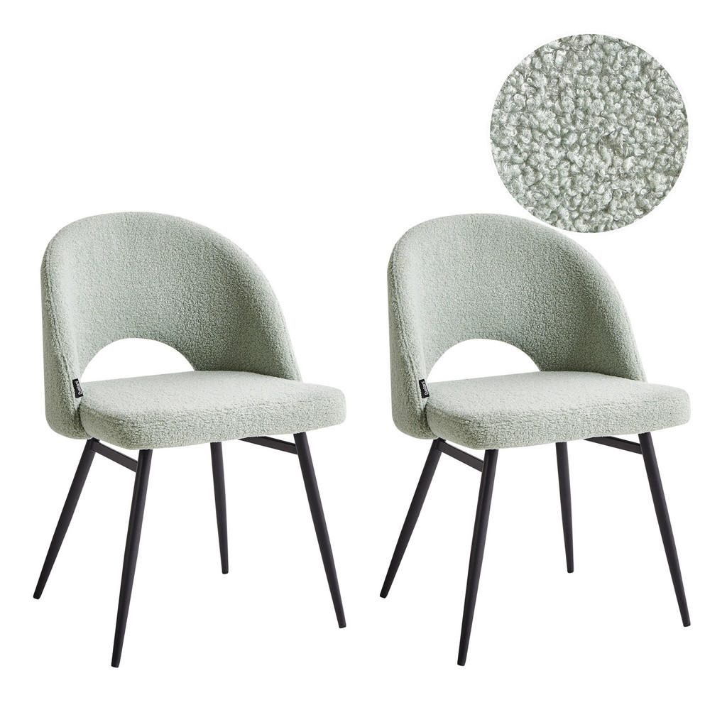 Beliani JÍDELNÍ ŽIDLE sada 2 ks Bouclé Světle zelená Onaga