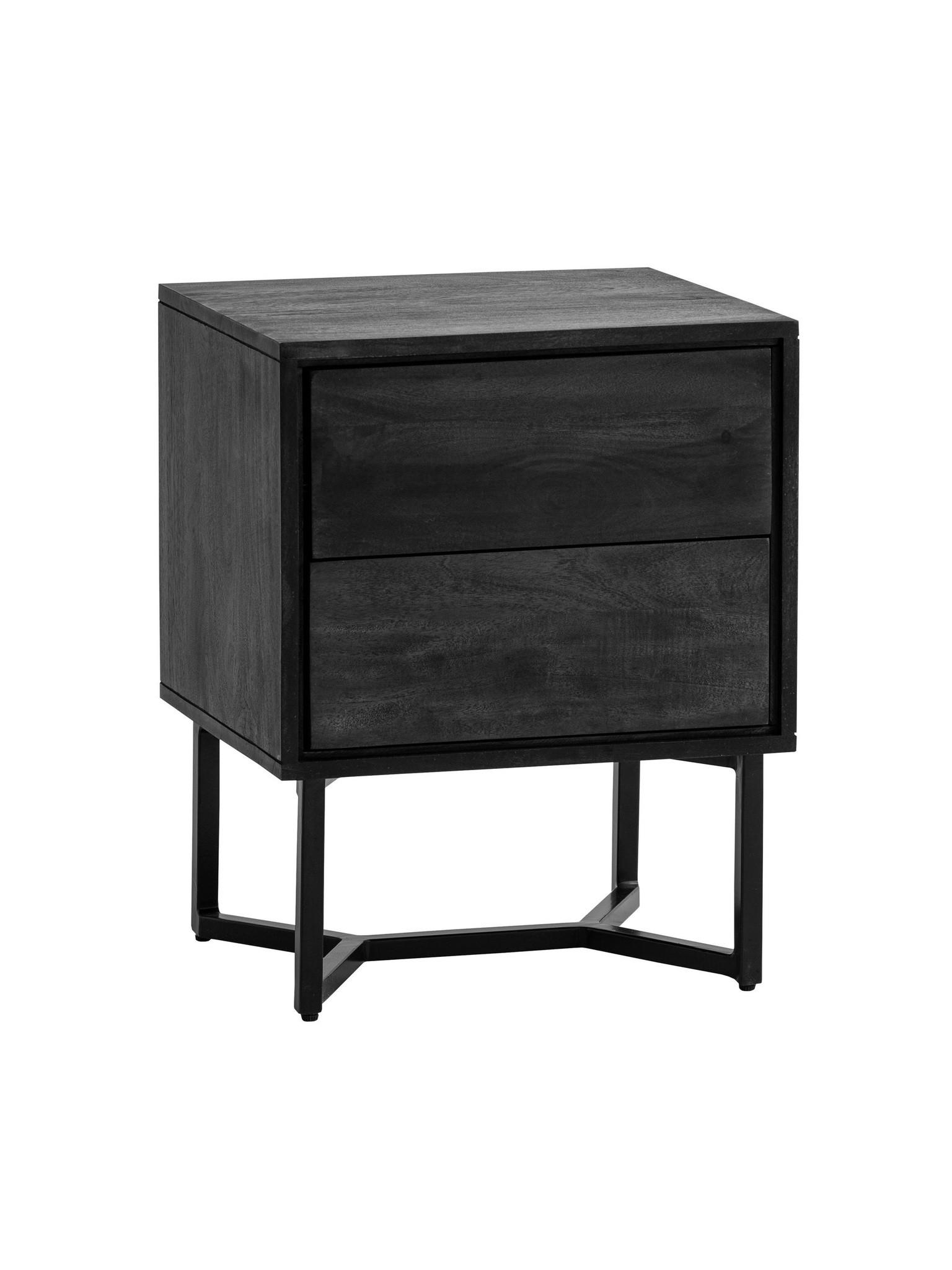 NACHTKONSOLE ORBIGO, Akazie Massivholz, Schwarz, 45 x 40 x 57 cm - Schwarz, Holz/Metall (45/57/40cm) - KADIMA DESIGN