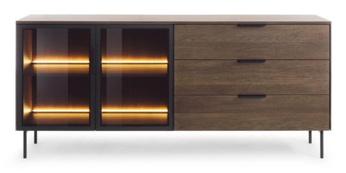 KOMMODE Eiche Dunin LUMIN 2 Türen 3 Schubladen LED - Schwarz, Holzwerkstoff (181.3/82.6/39.3cm) - Sepro Meble