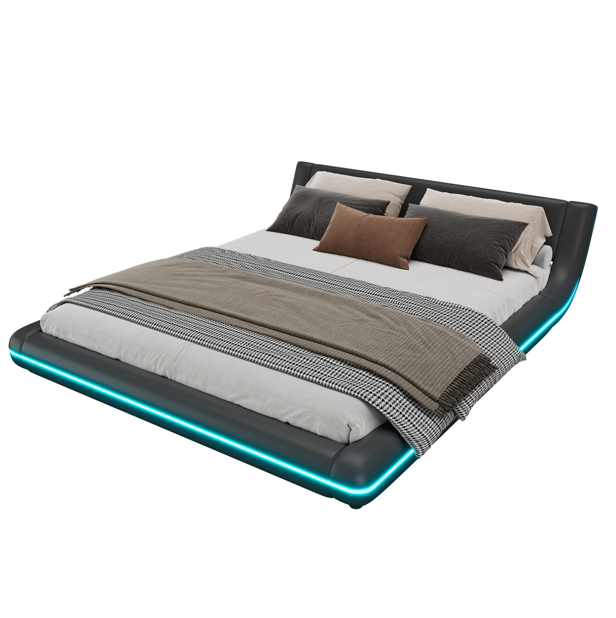 BODENBETT 160/200 cm Schwarz mit LED - Schwarz, Kunststoff (160/200cm) - MIVRAY