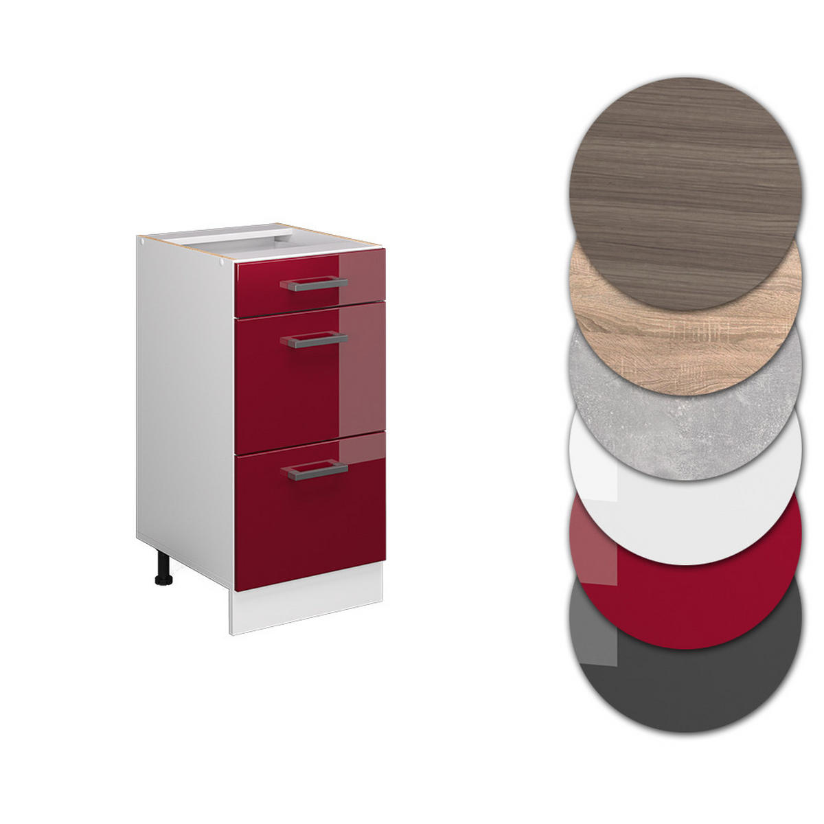 KÜCHENUNTERSCHRANK R-Line Bordeaux Hochglanz 40 cm mit Schubladen AP Anthrazit - Bordeaux/Weiß, Holzwerkstoff (40/81.6/60cm) - Vicco