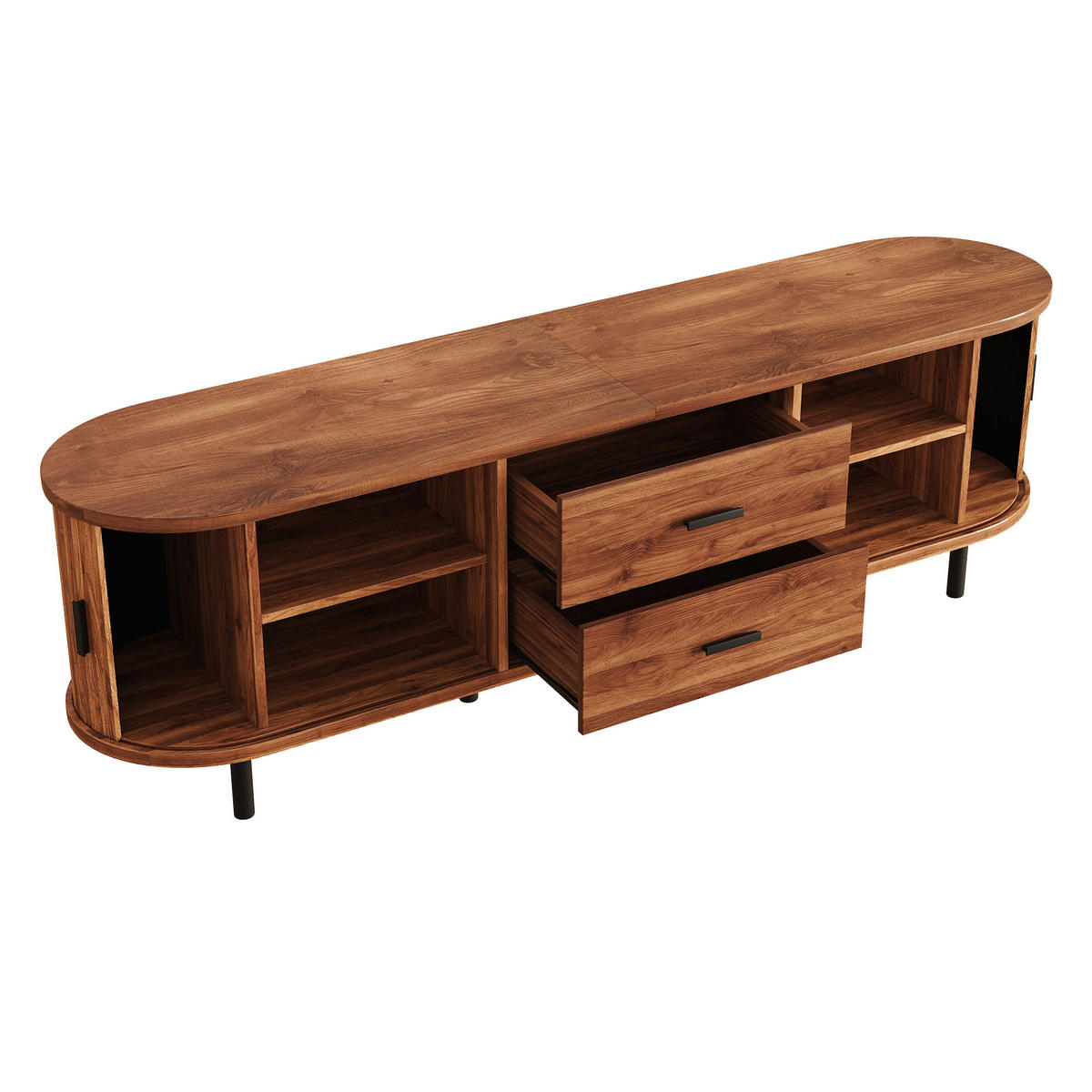 TV-SCHRANK 160/40/55 cm Walnussholzfarbe mit 2 Schublade und Schiebetüren - Nussbaumfarben/Schwarz, Holz/Holzwerkstoff (160/55/40cm) - Oxeza